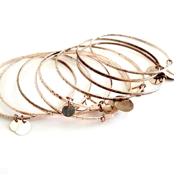 Gold Plated Charm Bangle Bracelet Set 9 pcs - Picture 2 of 4